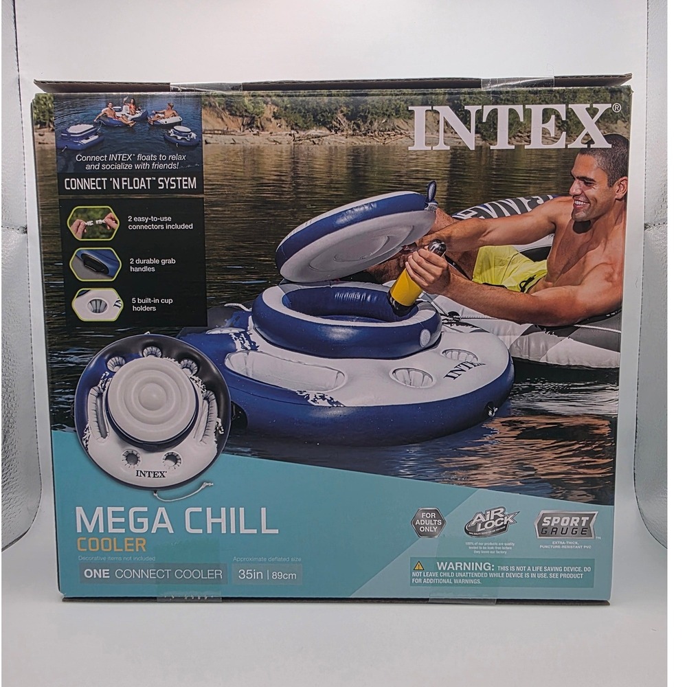 Intex Mega Chill Inflatable Floating Cooler Blue White 35in NEW SEALED PACKAGE - Picture 2 of 2